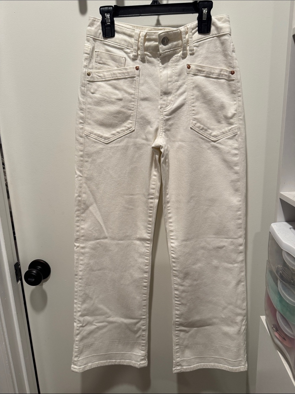 PAIGE Cream Straight-Leg High-Rise Jeans